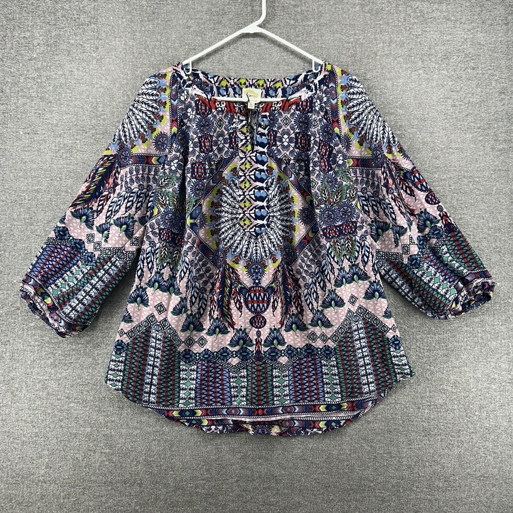 Fig And Flower Blouse Top Size 1X Boho 3/4 Sleeve Casual